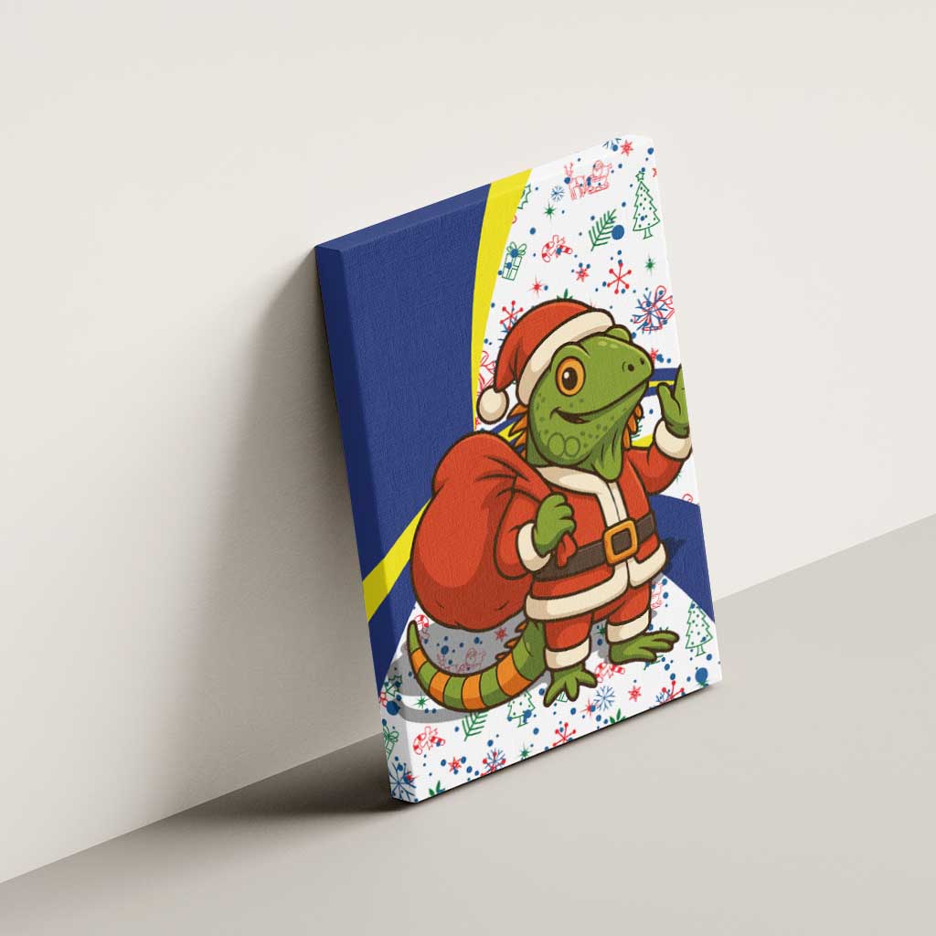 Curacao Christmas Canvas Wall Art with Santa Lizard Crown Gifts Snowflakes and Holiday Icons Design - Wonder Print Shop