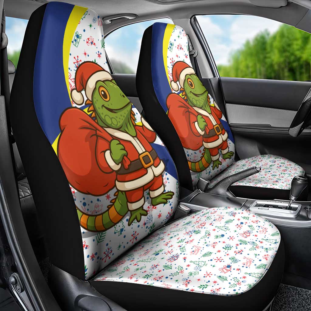 Curacao Christmas Car Seat Cover with Santa Lizard Crown Gifts Snowflakes and Holiday Icons Design - Wonder Print Shop