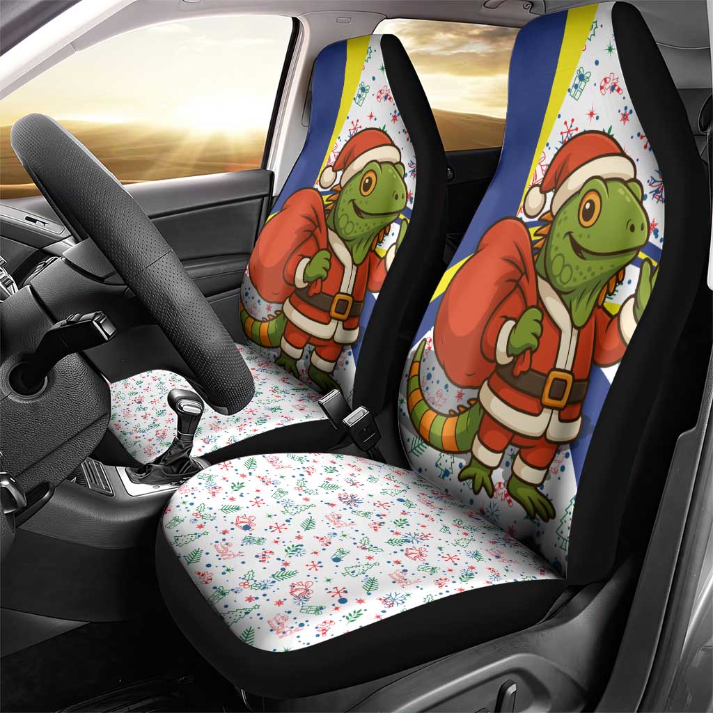 Curacao Christmas Car Seat Cover with Santa Lizard Crown Gifts Snowflakes and Holiday Icons Design - Wonder Print Shop