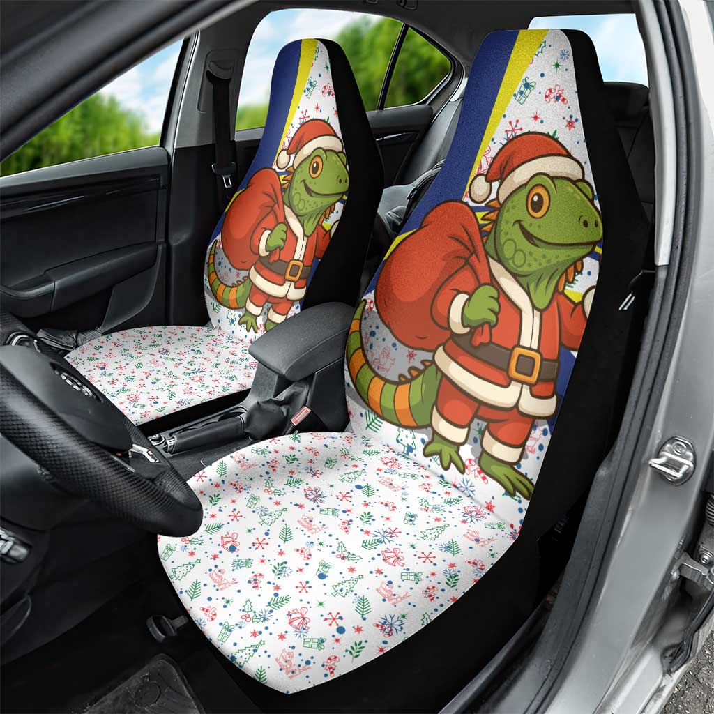 Curacao Christmas Car Seat Cover with Santa Lizard Crown Gifts Snowflakes and Holiday Icons Design - Wonder Print Shop