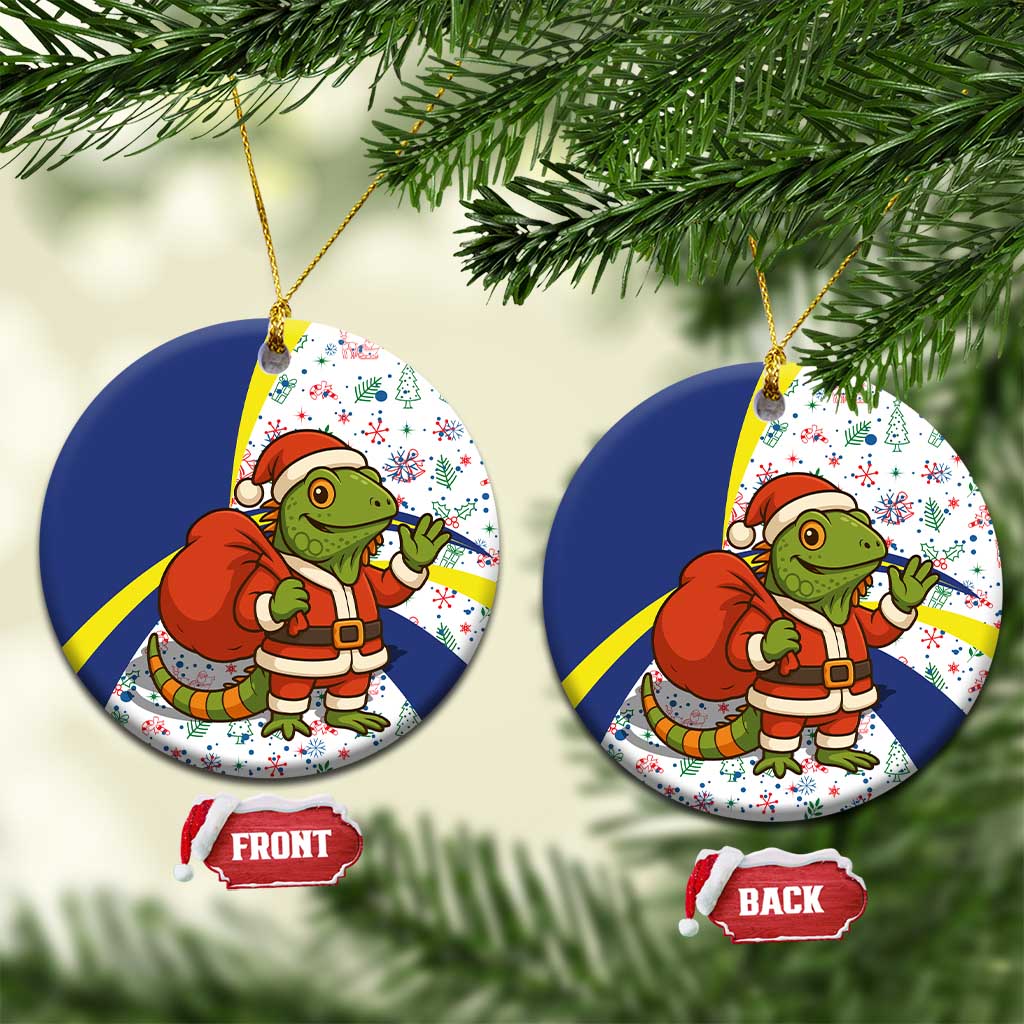 Curacao Christmas Ceramic Ornament with Santa Lizard Crown Gifts Snowflakes and Holiday Icons Design - Wonder Print Shop