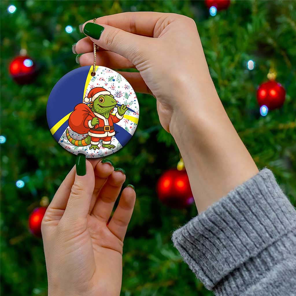 Curacao Christmas Ceramic Ornament with Santa Lizard Crown Gifts Snowflakes and Holiday Icons Design - Wonder Print Shop