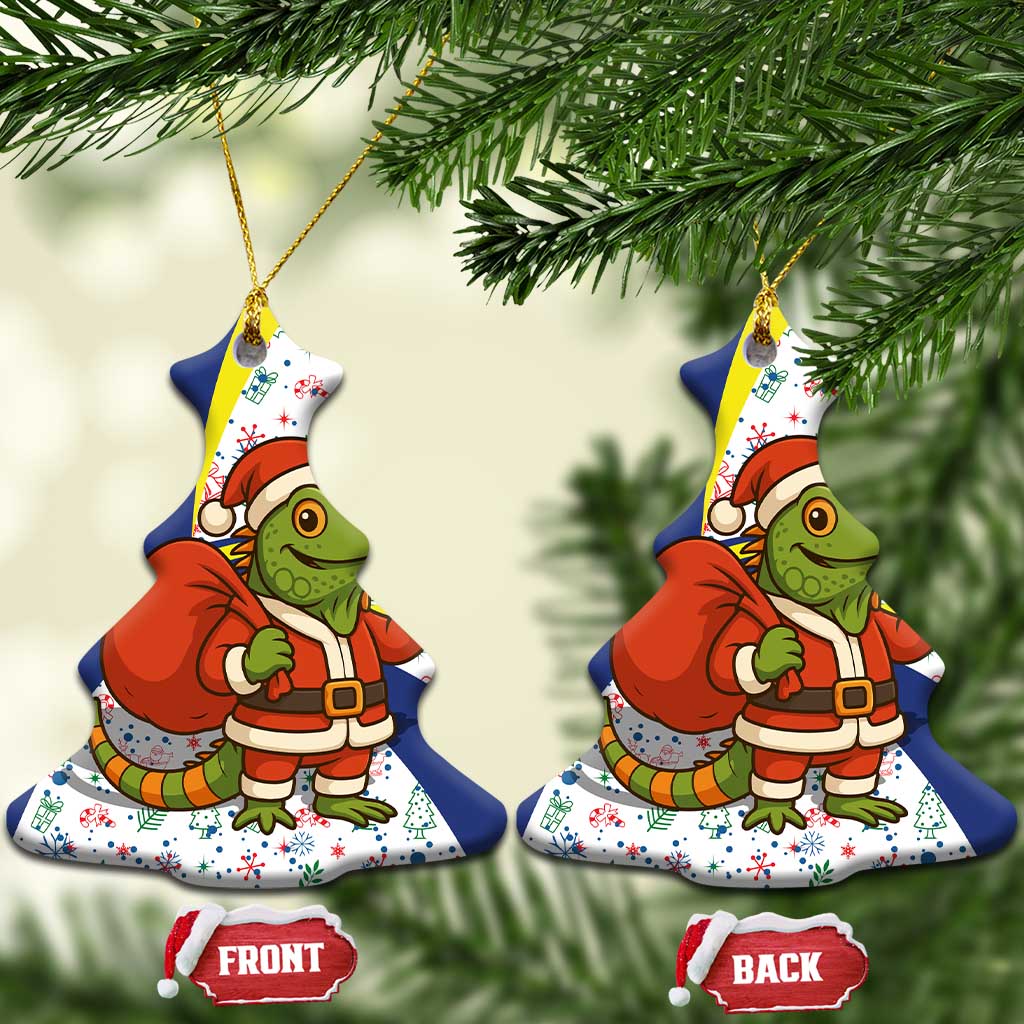 Curacao Christmas Ceramic Ornament with Santa Lizard Crown Gifts Snowflakes and Holiday Icons Design - Wonder Print Shop