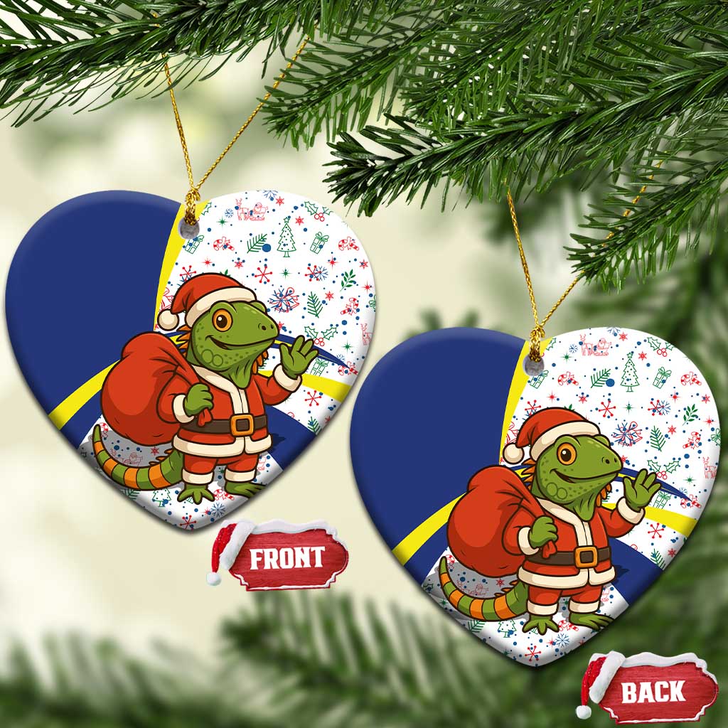 Curacao Christmas Ceramic Ornament with Santa Lizard Crown Gifts Snowflakes and Holiday Icons Design - Wonder Print Shop