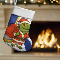 Curacao Christmas Stocking with Santa Lizard Crown Gifts Snowflakes and Holiday Icons Design - Wonder Print Shop