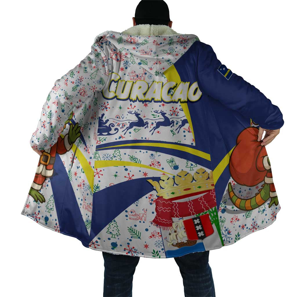 Curacao Christmas Cloak with Santa Lizard Crown Gifts Snowflakes and Holiday Icons Design - Wonder Print Shop
