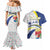 Curacao Christmas Couples Matching Mermaid Dress and Hawaiian Shirt with Santa Lizard Crown Gifts Snowflakes and Holiday Icons Design - Wonder Print Shop