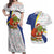 Curacao Christmas Couples Matching Off Shoulder Maxi Dress and Hawaiian Shirt with Santa Lizard Crown Gifts Snowflakes and Holiday Icons Design - Wonder Print Shop