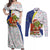 Curacao Christmas Couples Matching Off Shoulder Maxi Dress and Long Sleeve Button Shirt with Santa Lizard Crown Gifts Snowflakes and Holiday Icons Design - Wonder Print Shop