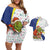 Curacao Christmas Couples Matching Off Shoulder Short Dress and Hawaiian Shirt with Santa Lizard Crown Gifts Snowflakes and Holiday Icons Design - Wonder Print Shop