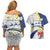 Curacao Christmas Couples Matching Off Shoulder Short Dress and Hawaiian Shirt with Santa Lizard Crown Gifts Snowflakes and Holiday Icons Design - Wonder Print Shop
