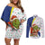 Curacao Christmas Couples Matching Off Shoulder Short Dress and Long Sleeve Button Shirt with Santa Lizard Crown Gifts Snowflakes and Holiday Icons Design - Wonder Print Shop