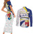 Curacao Christmas Couples Matching Short Sleeve Bodycon Dress and Long Sleeve Button Shirt with Santa Lizard Crown Gifts Snowflakes and Holiday Icons Design - Wonder Print Shop