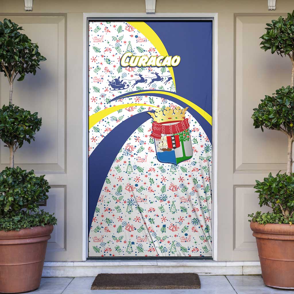 Curacao Christmas Door Cover with Santa Lizard Crown Gifts Snowflakes and Holiday Icons Design - Wonder Print Shop