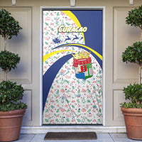 Curacao Christmas Door Cover with Santa Lizard Crown Gifts Snowflakes and Holiday Icons Design - Wonder Print Shop