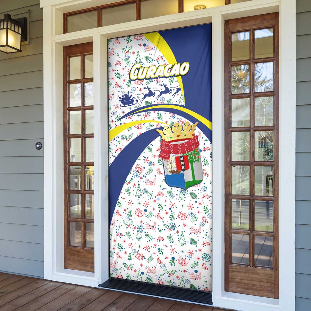 Curacao Christmas Door Cover with Santa Lizard Crown Gifts Snowflakes and Holiday Icons Design - Wonder Print Shop