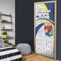 Curacao Christmas Door Cover with Santa Lizard Crown Gifts Snowflakes and Holiday Icons Design - Wonder Print Shop