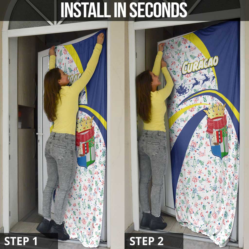 Curacao Christmas Door Cover with Santa Lizard Crown Gifts Snowflakes and Holiday Icons Design - Wonder Print Shop