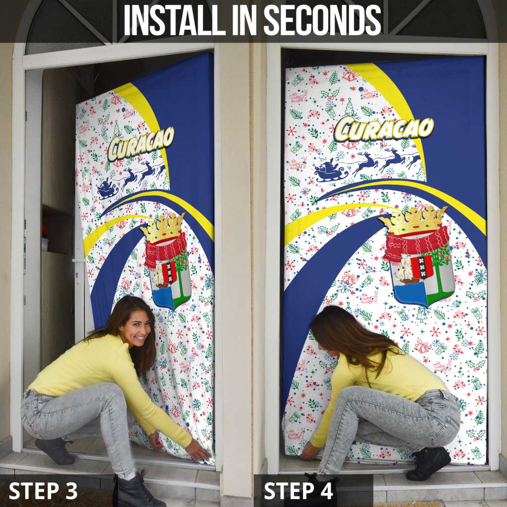Curacao Christmas Door Cover with Santa Lizard Crown Gifts Snowflakes and Holiday Icons Design - Wonder Print Shop