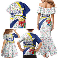 Curacao Christmas Family Matching Mermaid Dress and Hawaiian Shirt with Santa Lizard Crown Gifts Snowflakes and Holiday Icons Design - Wonder Print Shop