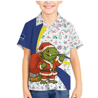 Curacao Christmas Family Matching Mermaid Dress and Hawaiian Shirt with Santa Lizard Crown Gifts Snowflakes and Holiday Icons Design - Wonder Print Shop