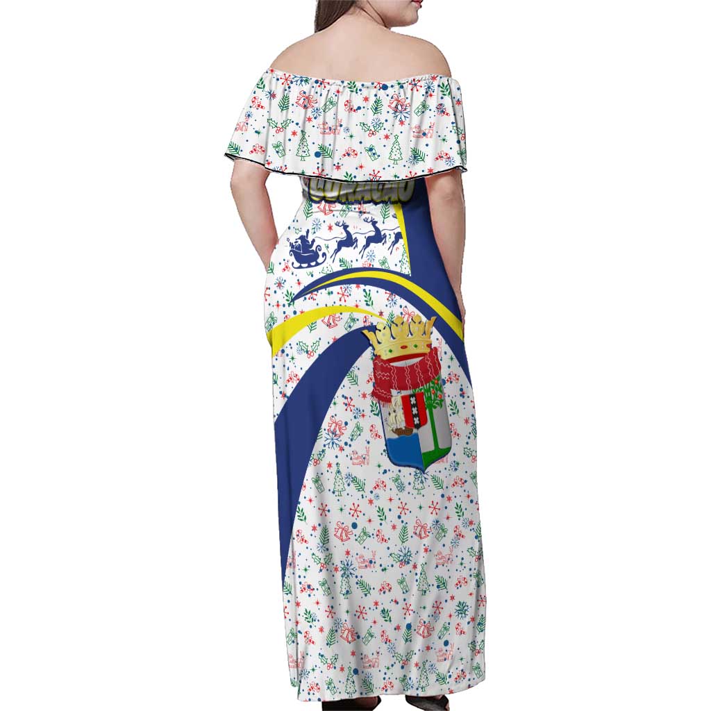 Curacao Christmas Family Matching Off Shoulder Maxi Dress and Hawaiian Shirt with Santa Lizard Crown Gifts Snowflakes and Holiday Icons Design - Wonder Print Shop