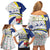 Curacao Christmas Family Matching Off Shoulder Short Dress and Hawaiian Shirt with Santa Lizard Crown Gifts Snowflakes and Holiday Icons Design - Wonder Print Shop