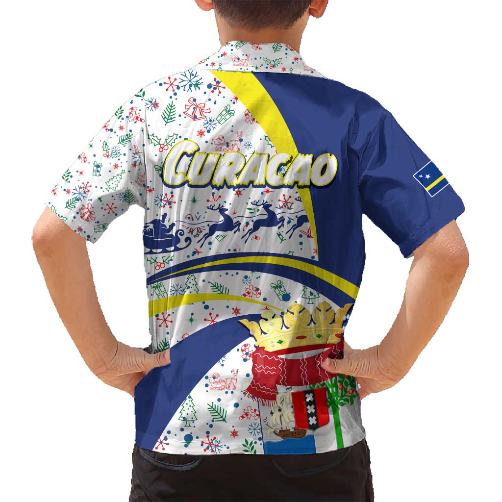Curacao Christmas Family Matching Puletasi and Hawaiian Shirt with Santa Lizard Crown Gifts Snowflakes and Holiday Icons Design - Wonder Print Shop