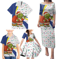 Curacao Christmas Family Matching Puletasi and Hawaiian Shirt with Santa Lizard Crown Gifts Snowflakes and Holiday Icons Design - Wonder Print Shop