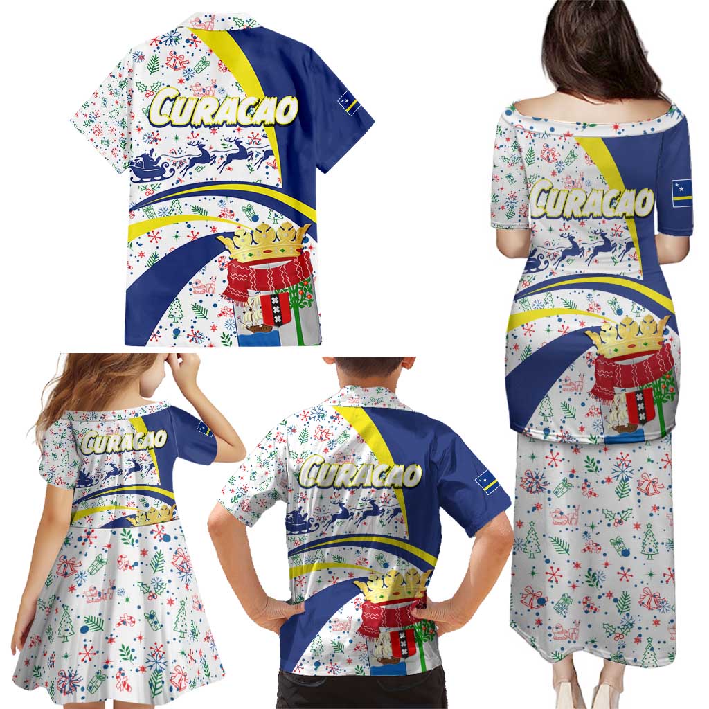 Curacao Christmas Family Matching Puletasi and Hawaiian Shirt with Santa Lizard Crown Gifts Snowflakes and Holiday Icons Design - Wonder Print Shop