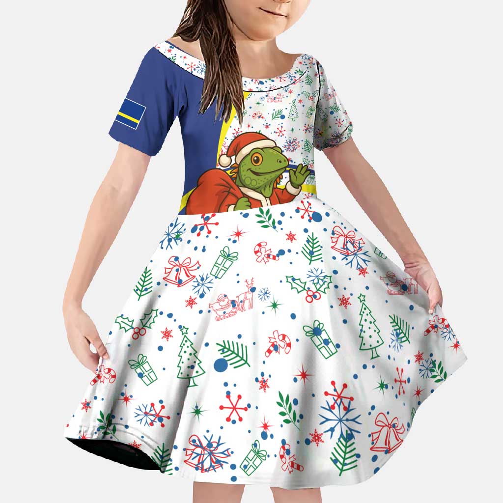 Curacao Christmas Family Matching Short Sleeve Bodycon Dress and Hawaiian Shirt with Santa Lizard Crown Gifts Snowflakes and Holiday Icons Design - Wonder Print Shop