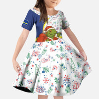 Curacao Christmas Family Matching Short Sleeve Bodycon Dress and Hawaiian Shirt with Santa Lizard Crown Gifts Snowflakes and Holiday Icons Design - Wonder Print Shop