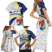 Curacao Christmas Family Matching Short Sleeve Bodycon Dress and Hawaiian Shirt with Santa Lizard Crown Gifts Snowflakes and Holiday Icons Design - Wonder Print Shop