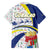 Curacao Christmas Family Matching Short Sleeve Bodycon Dress and Hawaiian Shirt with Santa Lizard Crown Gifts Snowflakes and Holiday Icons Design - Wonder Print Shop