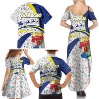 Curacao Christmas Family Matching Summer Maxi Dress and Hawaiian Shirt with Santa Lizard Crown Gifts Snowflakes and Holiday Icons Design - Wonder Print Shop