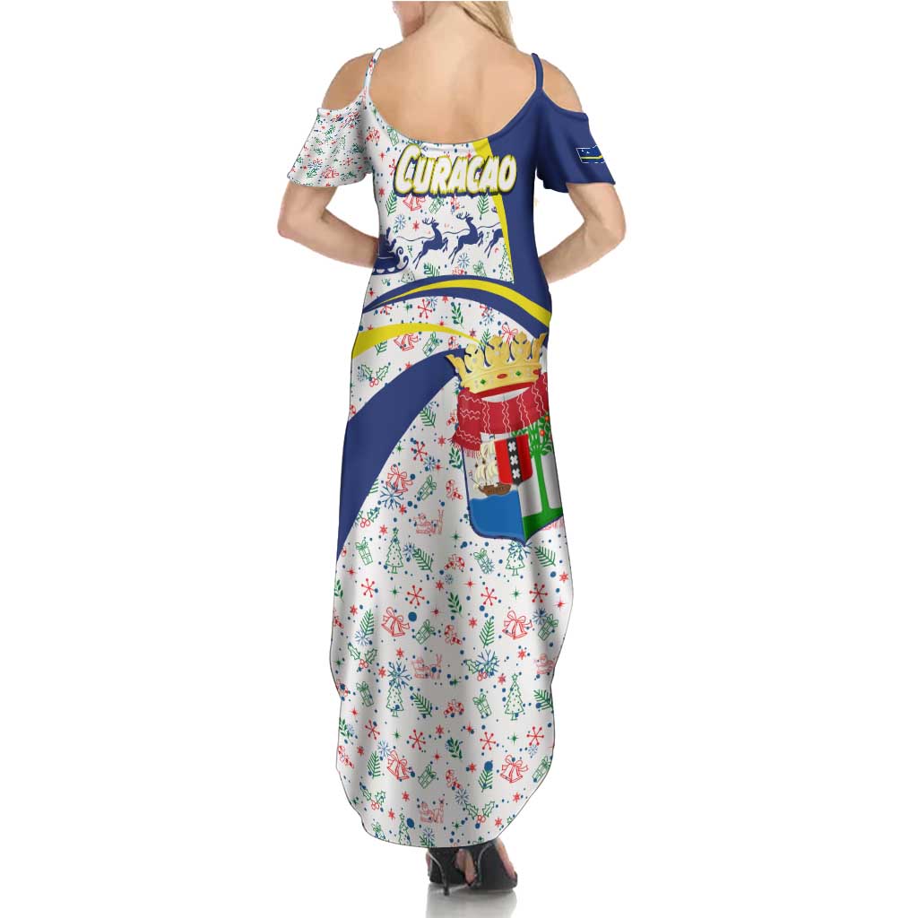 Curacao Christmas Family Matching Summer Maxi Dress and Hawaiian Shirt with Santa Lizard Crown Gifts Snowflakes and Holiday Icons Design - Wonder Print Shop