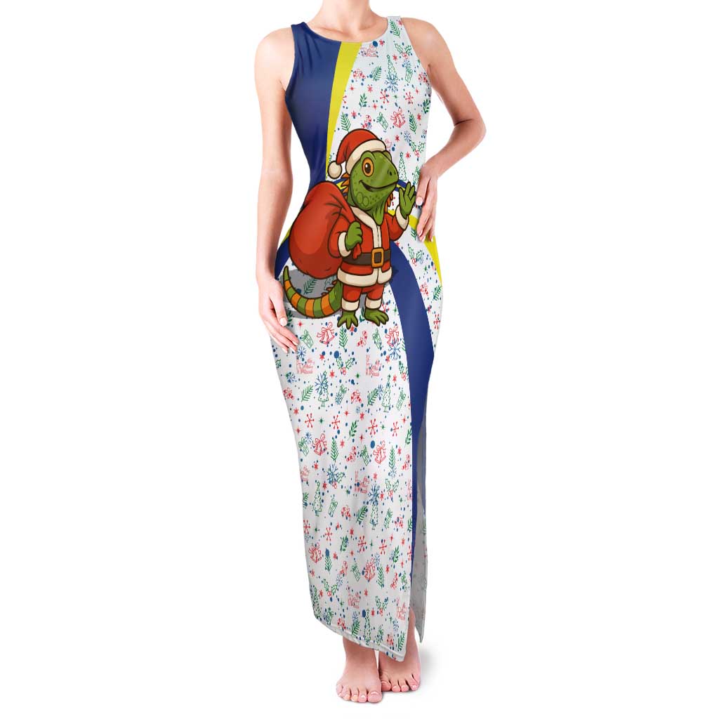 Curacao Christmas Family Matching Tank Maxi Dress and Hawaiian Shirt with Santa Lizard Crown Gifts Snowflakes and Holiday Icons Design - Wonder Print Shop