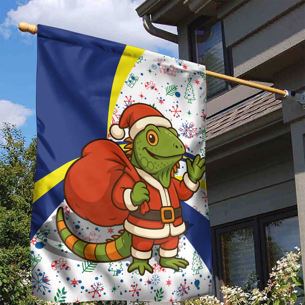 Curacao Christmas Garden Flag with Santa Lizard Crown Gifts Snowflakes and Holiday Icons Design - Wonder Print Shop