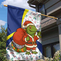 Curacao Christmas Garden Flag with Santa Lizard Crown Gifts Snowflakes and Holiday Icons Design - Wonder Print Shop