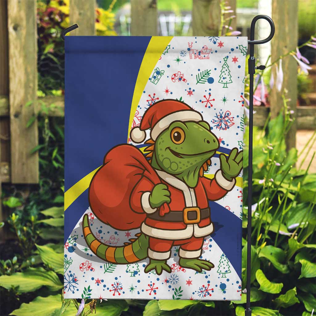 Curacao Christmas Garden Flag with Santa Lizard Crown Gifts Snowflakes and Holiday Icons Design - Wonder Print Shop