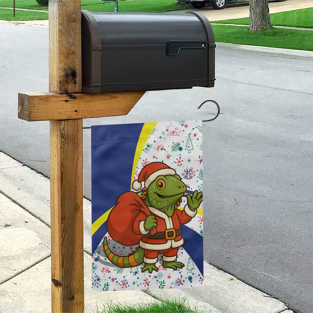 Curacao Christmas Garden Flag with Santa Lizard Crown Gifts Snowflakes and Holiday Icons Design - Wonder Print Shop