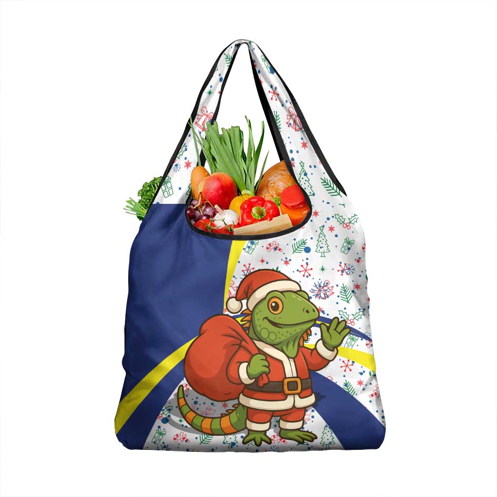 Curacao Christmas Grocery Bag with Santa Lizard Crown Gifts Snowflakes and Holiday Icons Design - Wonder Print Shop