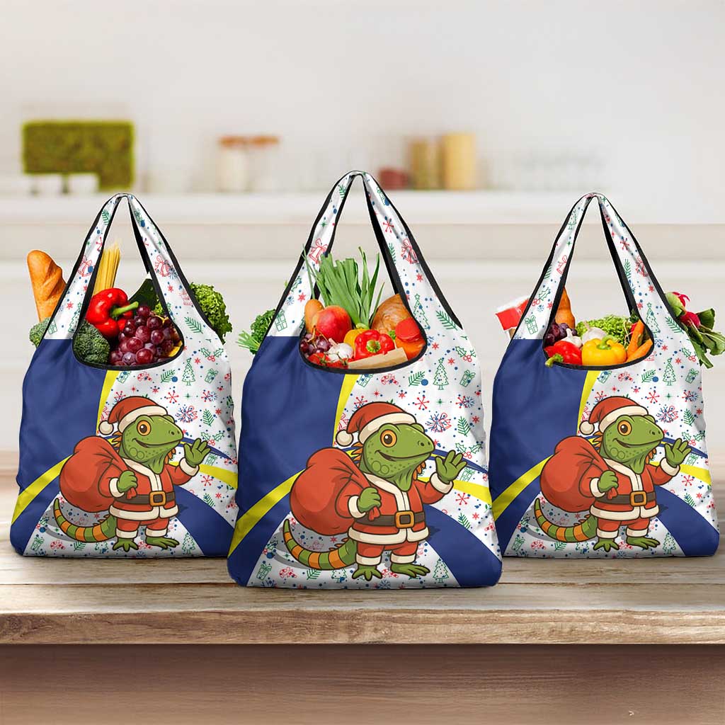 Curacao Christmas Grocery Bag with Santa Lizard Crown Gifts Snowflakes and Holiday Icons Design - Wonder Print Shop