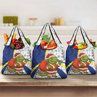 Curacao Christmas Grocery Bag with Santa Lizard Crown Gifts Snowflakes and Holiday Icons Design - Wonder Print Shop