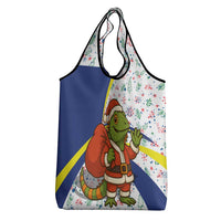 Curacao Christmas Grocery Bag with Santa Lizard Crown Gifts Snowflakes and Holiday Icons Design - Wonder Print Shop