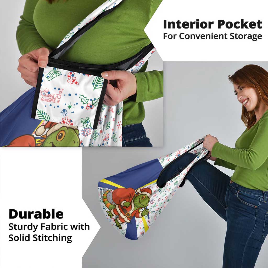 Curacao Christmas Grocery Bag with Santa Lizard Crown Gifts Snowflakes and Holiday Icons Design - Wonder Print Shop