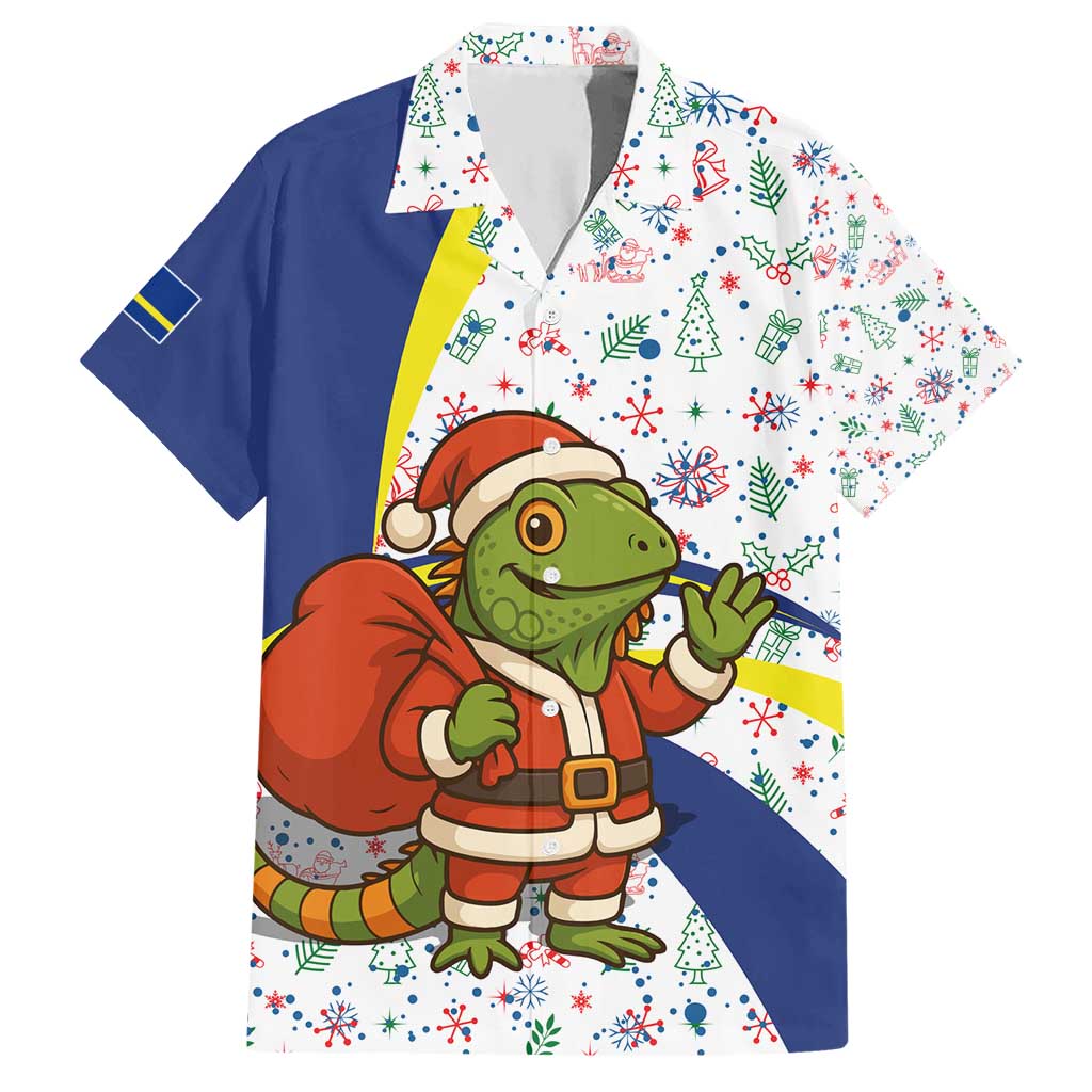 Curacao Christmas Hawaiian Shirt with Santa Lizard Crown Gifts Snowflakes and Holiday Icons Design - Wonder Print Shop
