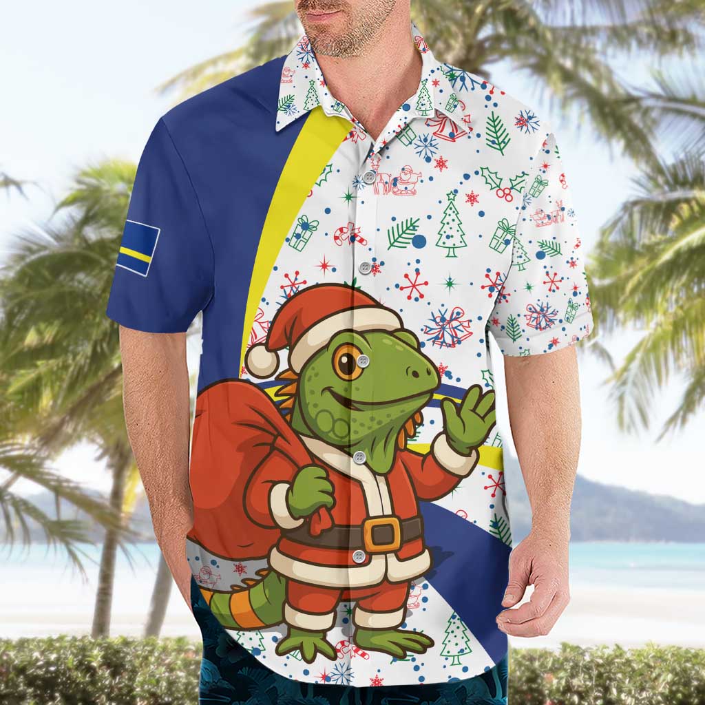 Curacao Christmas Hawaiian Shirt with Santa Lizard Crown Gifts Snowflakes and Holiday Icons Design - Wonder Print Shop