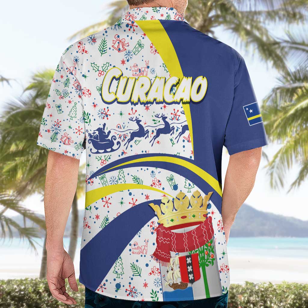 Curacao Christmas Hawaiian Shirt with Santa Lizard Crown Gifts Snowflakes and Holiday Icons Design - Wonder Print Shop