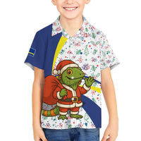 Curacao Christmas Hawaiian Shirt with Santa Lizard Crown Gifts Snowflakes and Holiday Icons Design - Wonder Print Shop